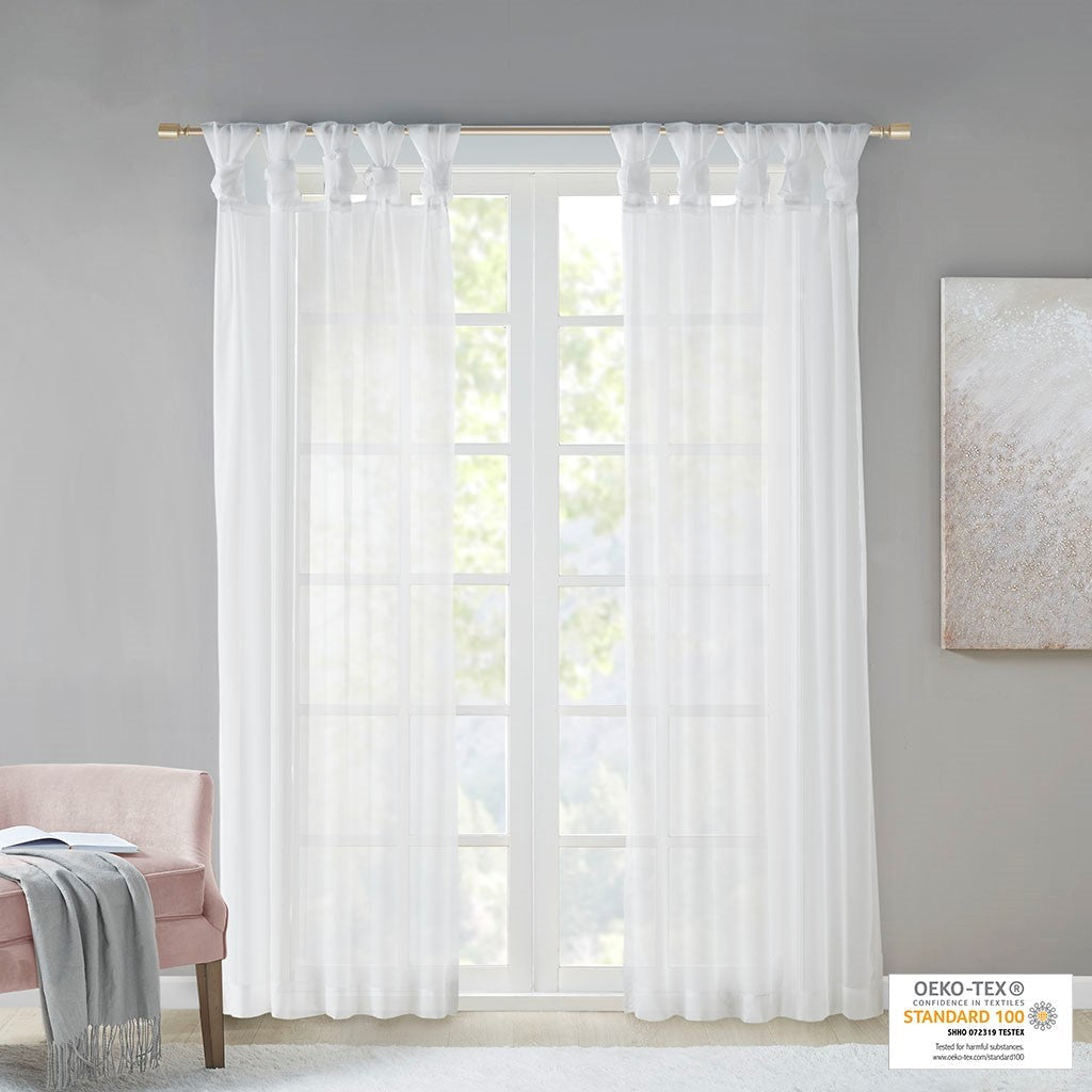Twist Tab Voile Sheer Window Pair with Twist Tab Top – White Sheer Curtains