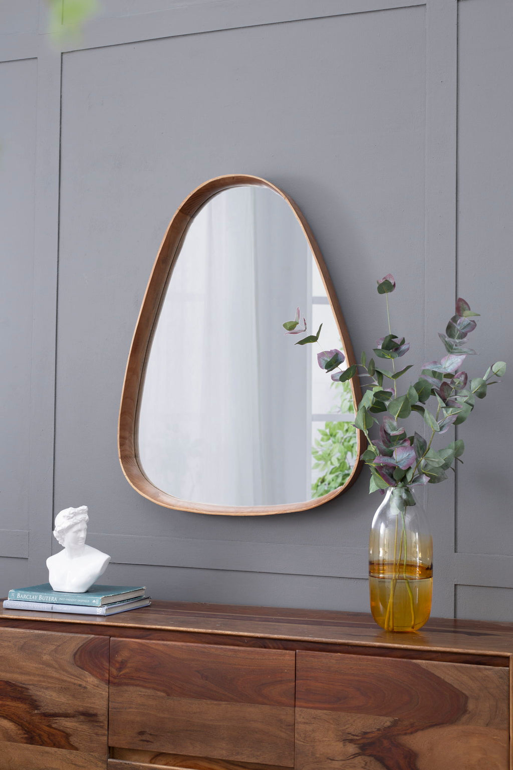 Irregular Mirror With Frame Wall Mirror - Brown