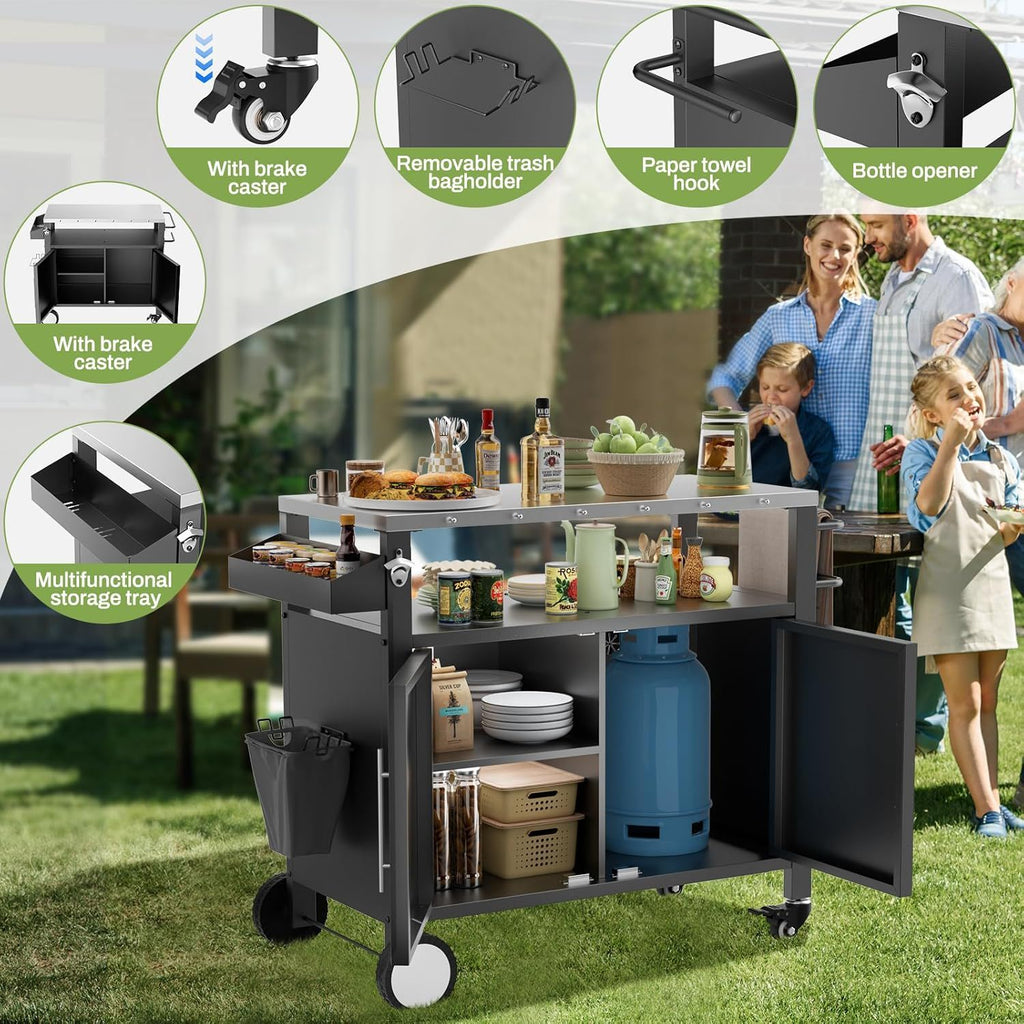 Outdoor Grill Cart With Storage, Rolling Bar Cart