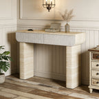 Entryway Table with 2 Hidden Handle Drawers – Beige / Yellow