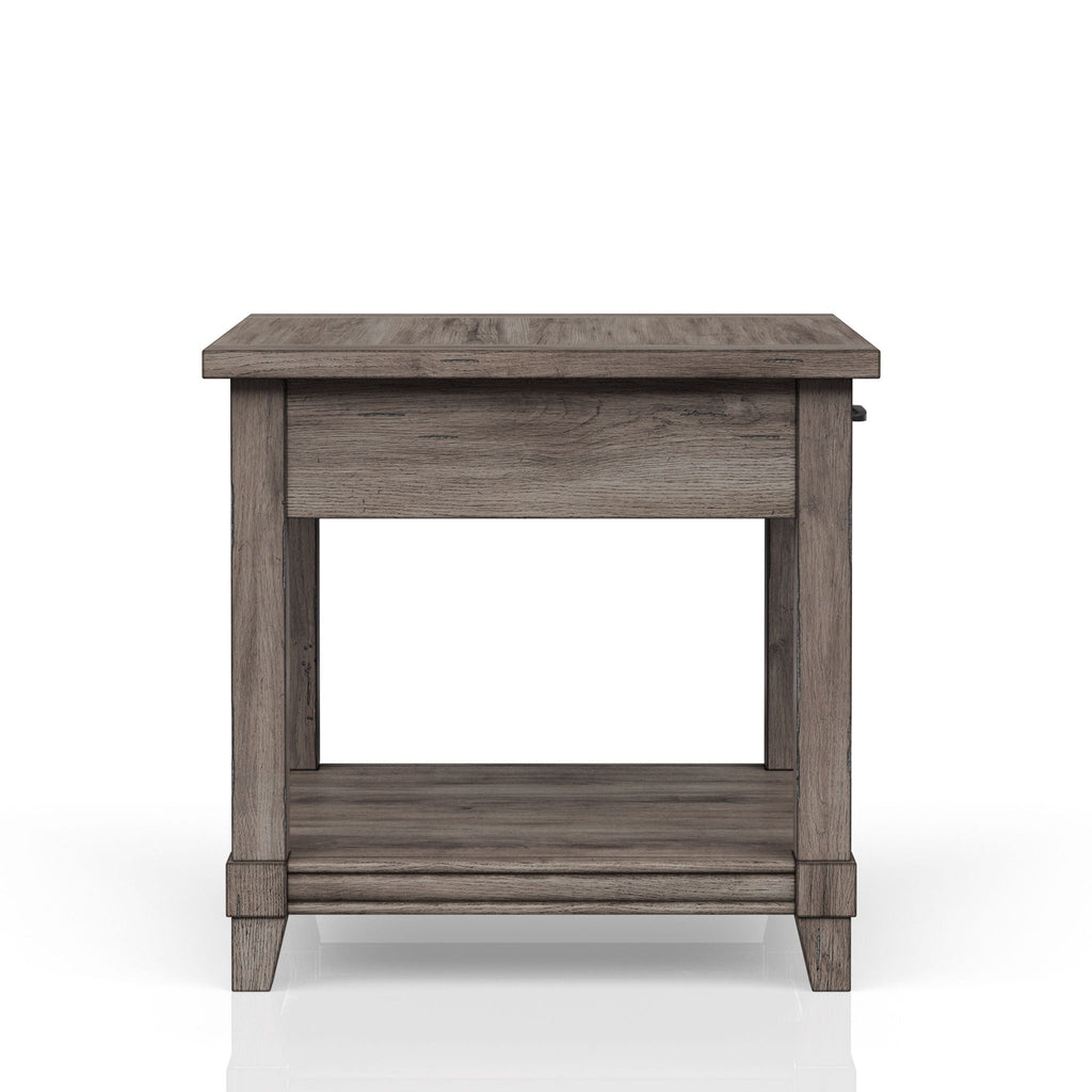Gray End Table with Storage Drawer and USB Charging Ports