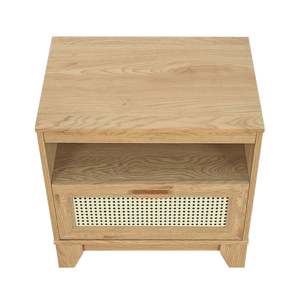 Modern Cane Accent Nightstand with 1 Drawer - Black or Light Brown
