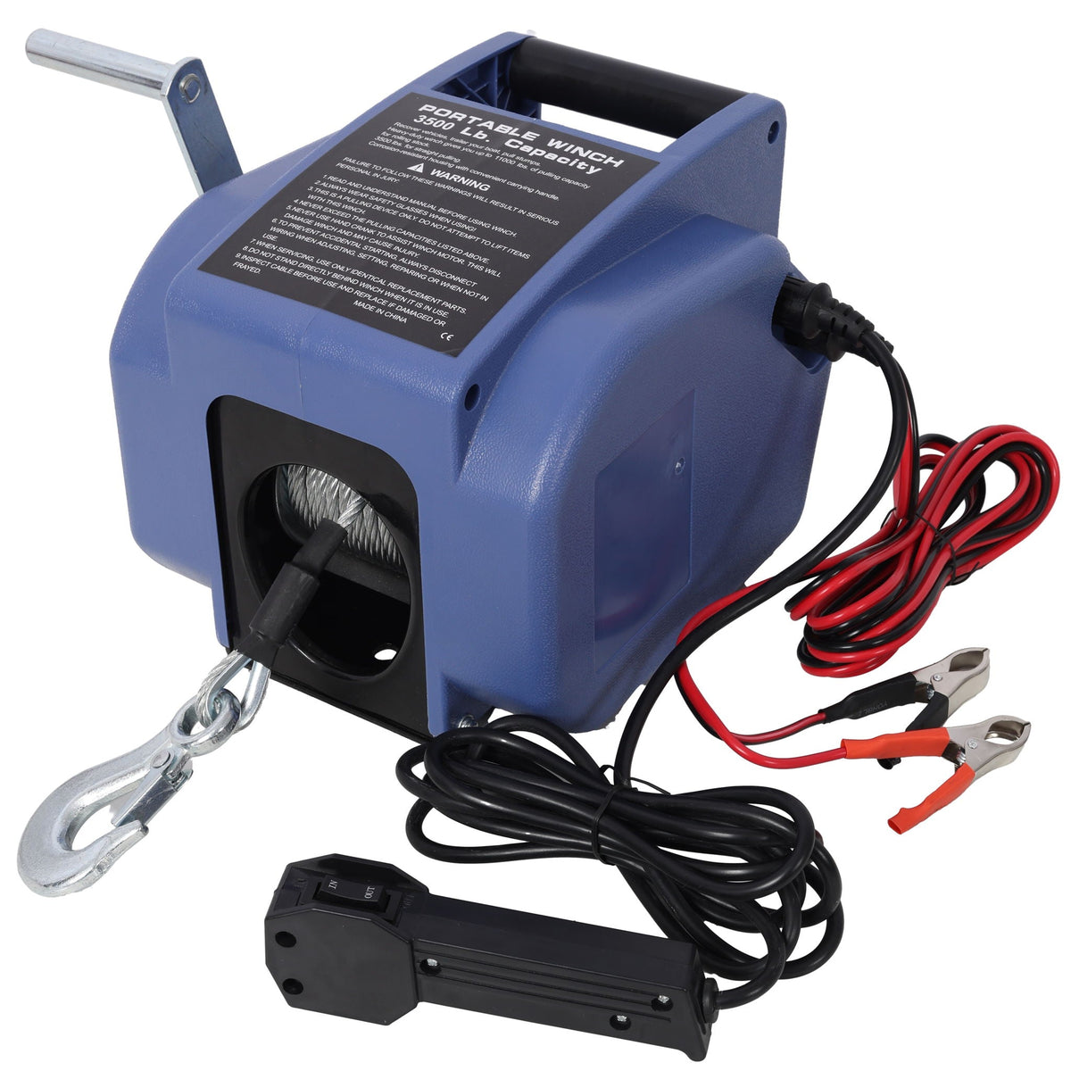 Reversible Electric 12V Trailer Winch with Galvanized Wire Rope - Blue