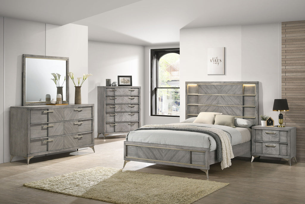 6 Drawer Dresser with Book Matched Veneers - Gray