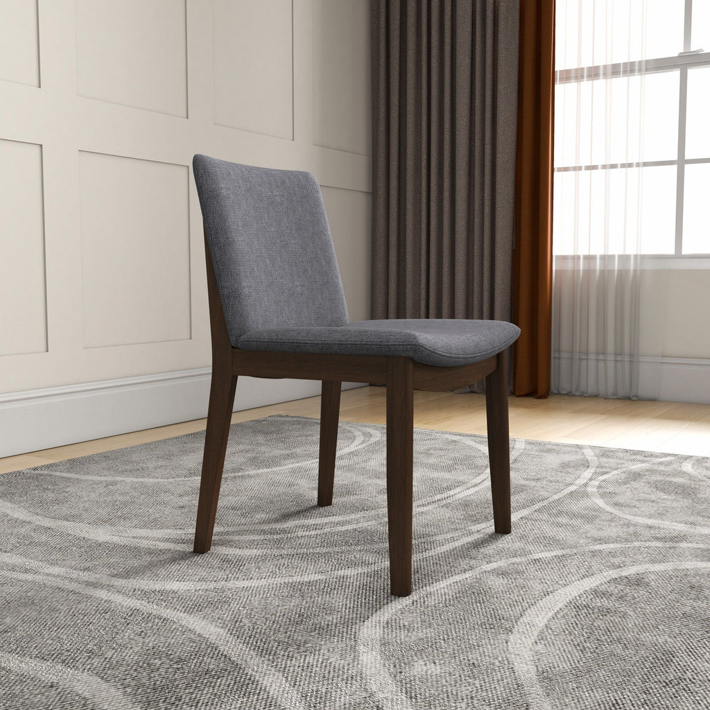 Mid-Century Modern Solid Wood Dining Chair Set with Fabric Upholstery - Multiple Colors