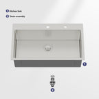 33 Inch Topmount Kitchen Sink with Single Bowl - Stainless Steel