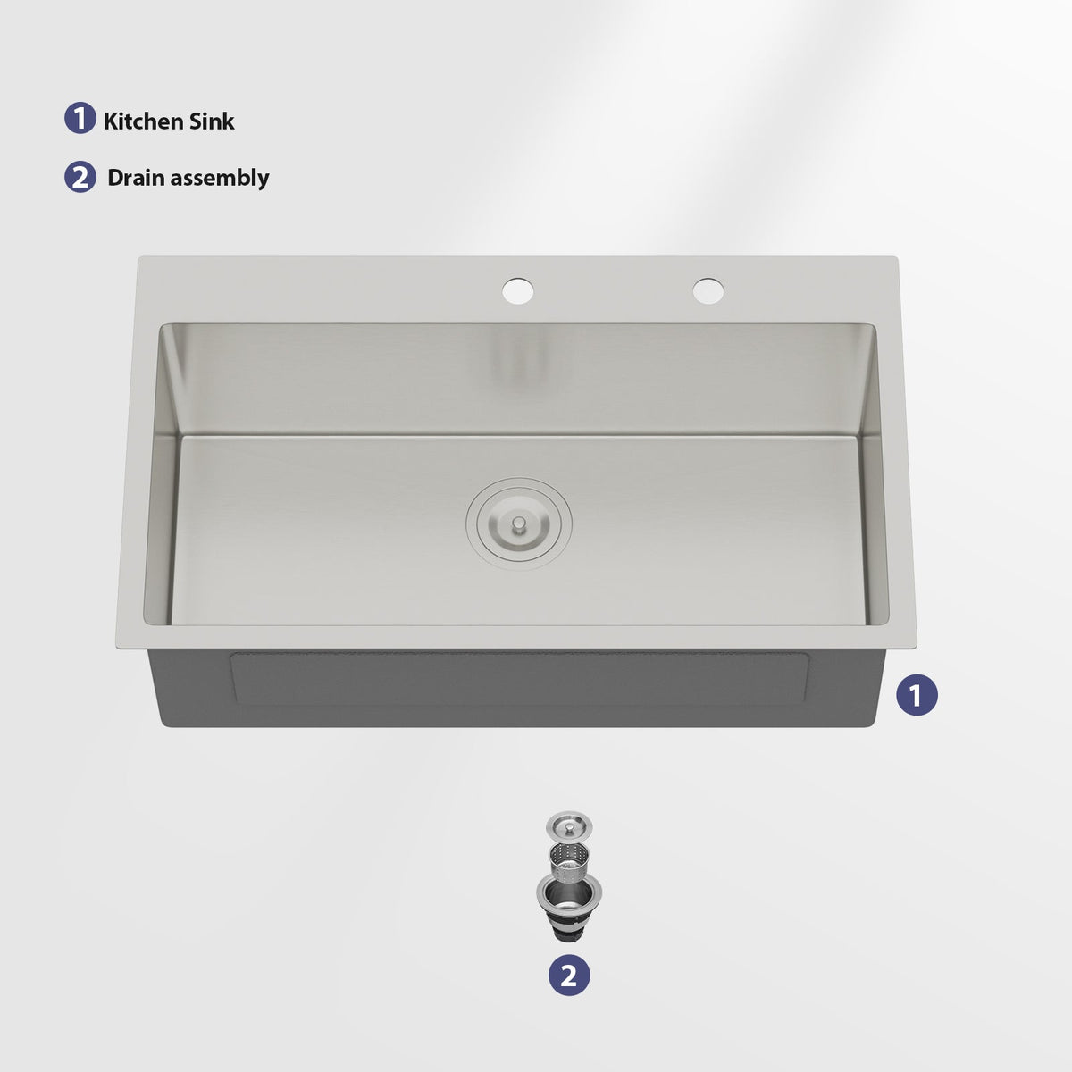 33 Inch Topmount Kitchen Sink with Single Bowl - Stainless Steel