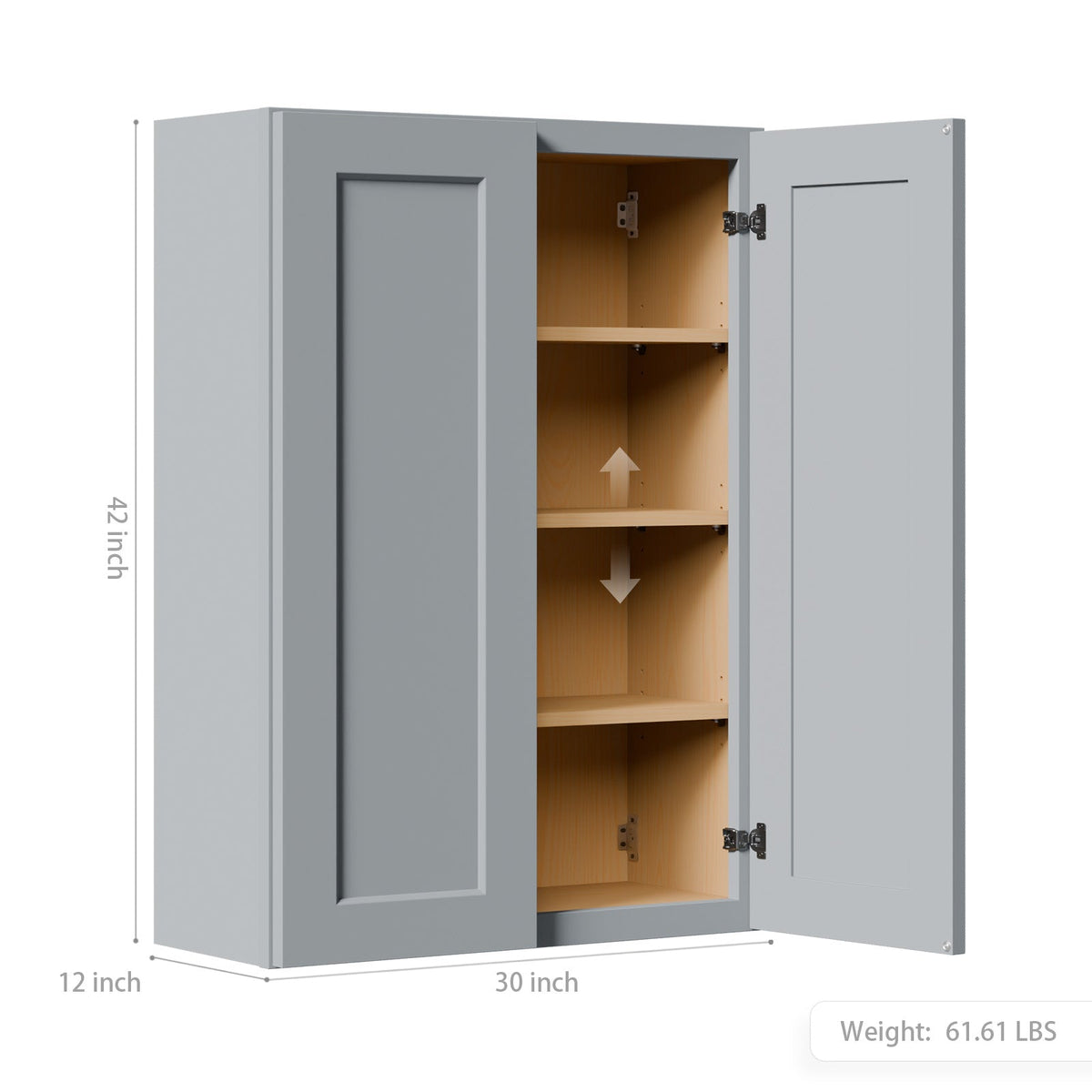 Gray Shaker Solid Wood Bathroom Storage Cabinet with Soft-Close Doors - Gray