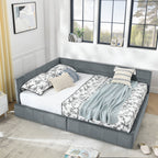 Mid-Century Storage Upholstered Tufted Bed Frame with Backrest and Armrests - Multiple Colors