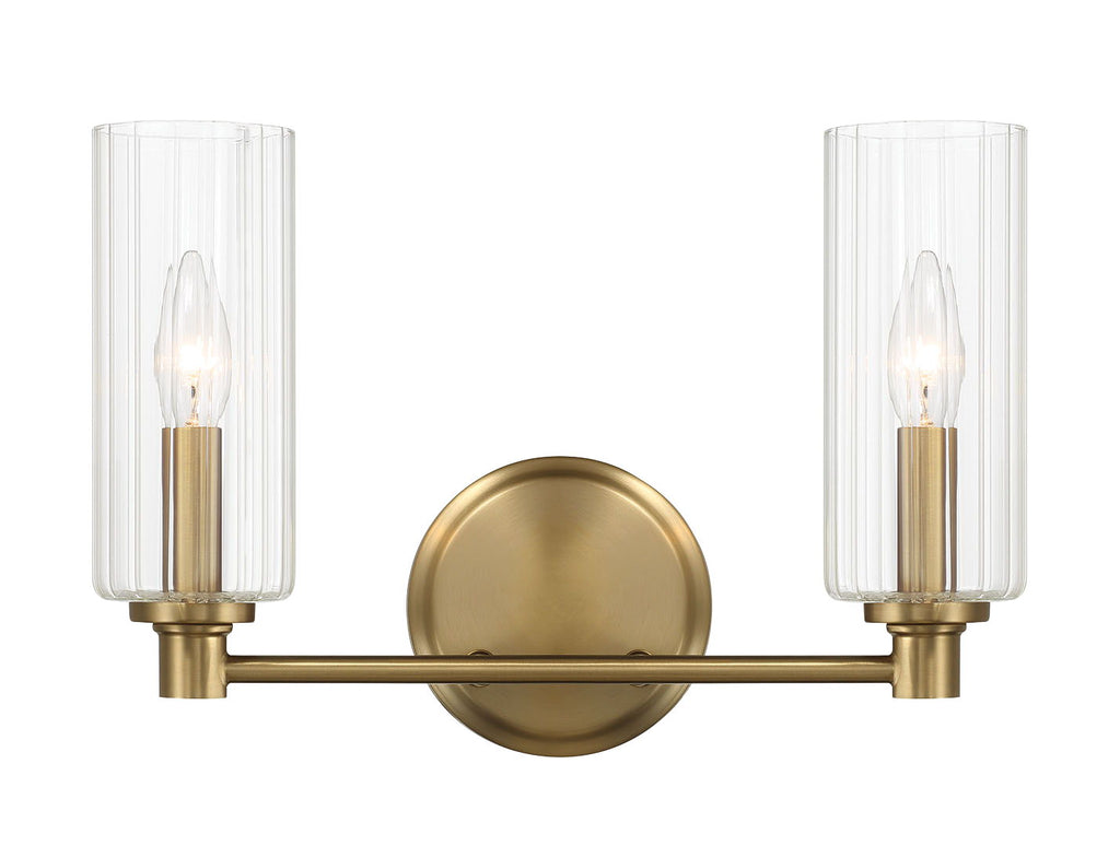 Regal Double Light Vanity With Clear Ribbed Satin - Antique Brass / Clear