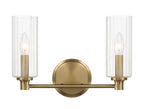 Regal Double Light Vanity With Clear Ribbed Satin - Antique Brass / Clear