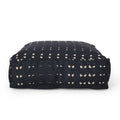 Fabric Square Pouf Ottoman with Polystyrene Beads - Dark Blue / White
