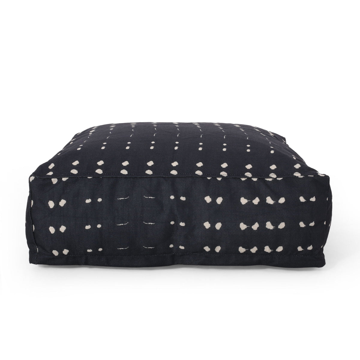 Fabric Square Pouf Ottoman with Polystyrene Beads - Dark Blue / White