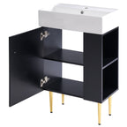 Bathroom Vanity with Single Ceramic Sink and Side Storage - Multiple Colors