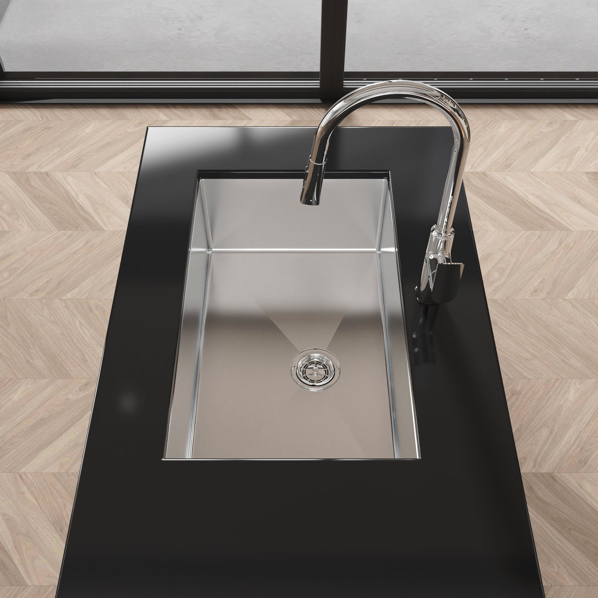 Stainless Steel Kitchen Sink with Single Bowl - Brushed Nickel