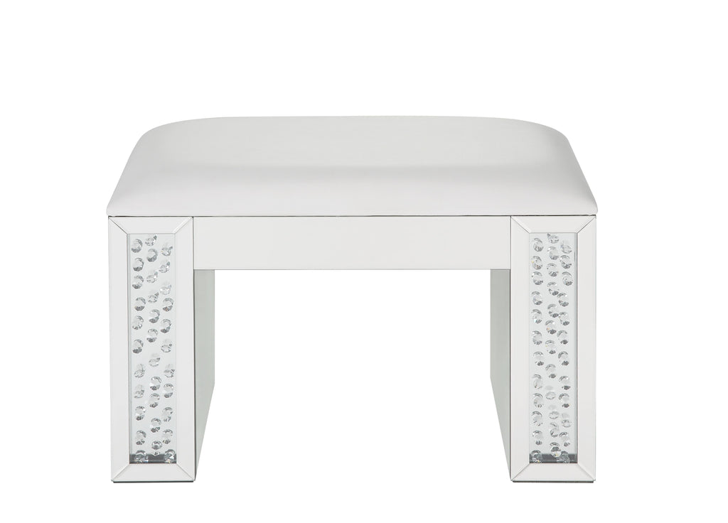 Nysa Rectangular Armless Stool with Mirrored Glass Base - Faux Leather