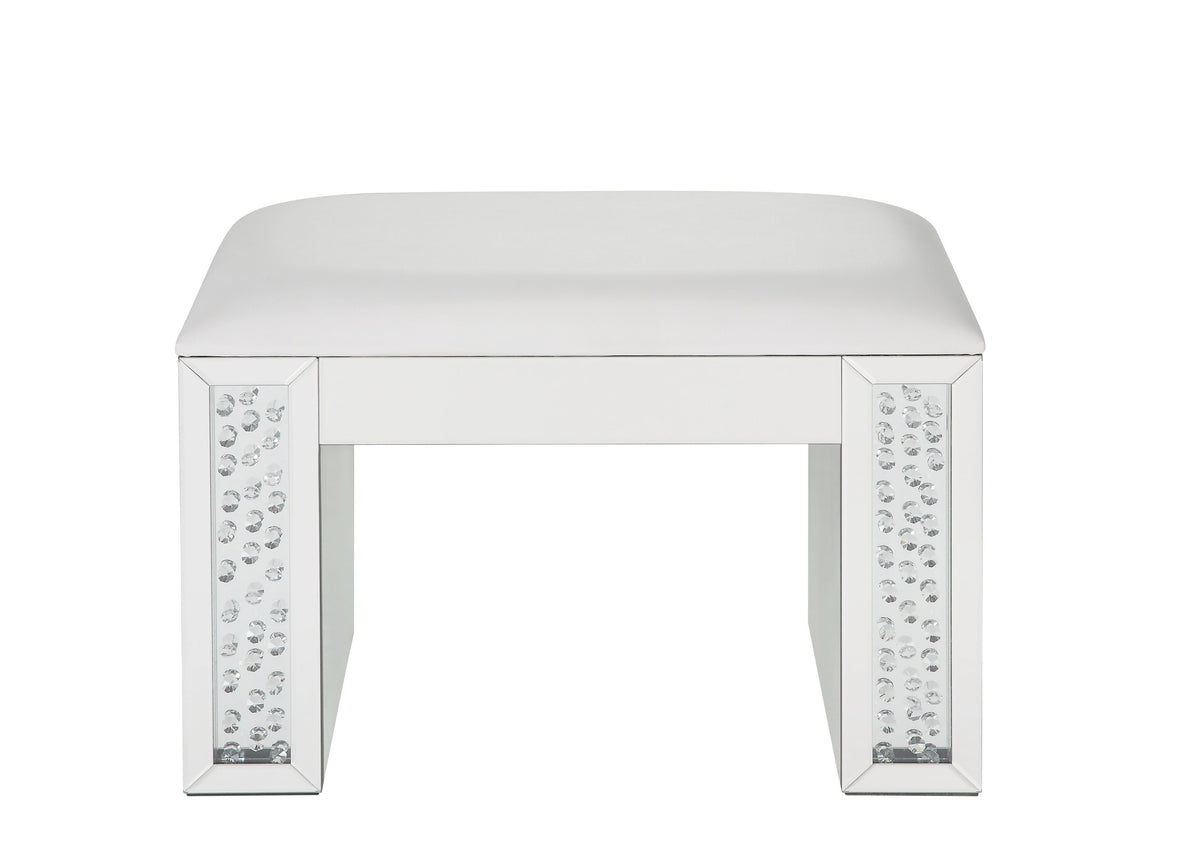 Nysa Rectangular Armless Stool with Mirrored Glass Base - Faux Leather