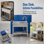 Stainless Steel Utility Sink with Large Compartment & Pull-Out Faucet - Silver