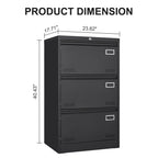 Locking Metal Filing Cabinet 3 Drawer - Multiple Sizes, Black or White