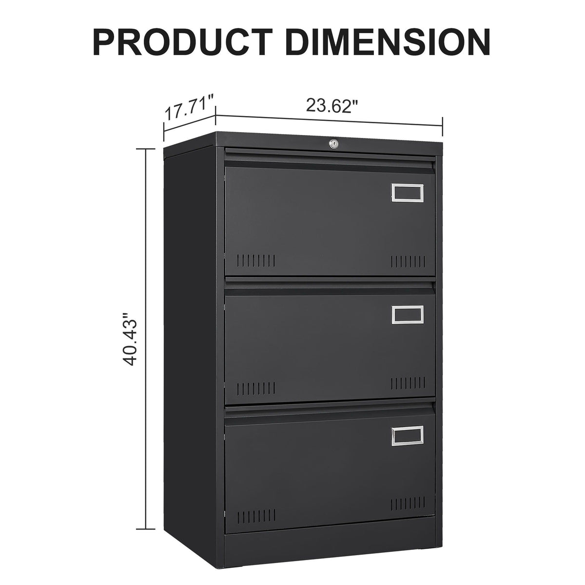 Locking Metal Filing Cabinet 3 Drawer - Multiple Sizes, Black or White