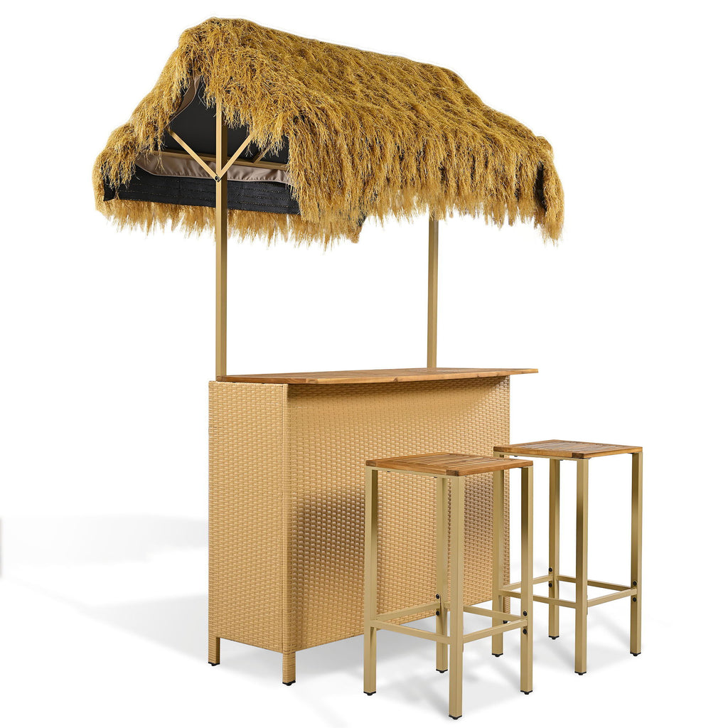 Hawaiian-Style Bar Height Patio Set with Acacia Wood Top - Natural