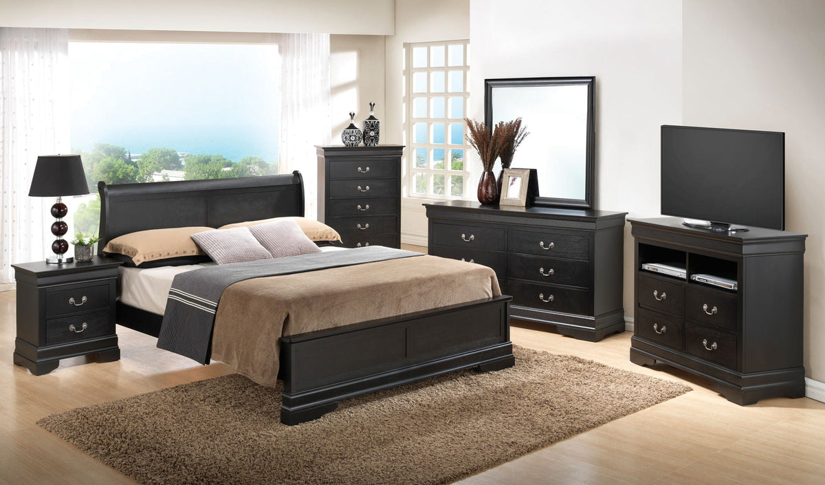 Sleigh Bed with Low Footboard - Real Wood Veneers, Multiple Colors