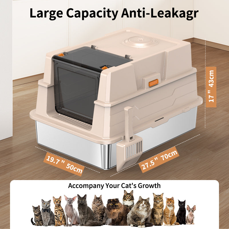 Stainless Steel Cat Litter Box with High Sides - Silver