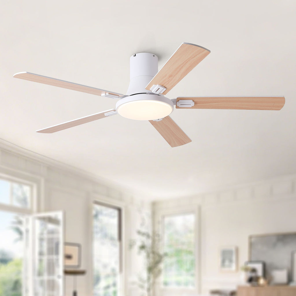 Flush Mount Ceiling Fan with LED Light and Remote Control - Black, White, Pearl Silver