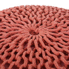 Knitted Cotton Round Pouf Ottoman with Polystyrene Fill - Blue, Dark Red, Yellow