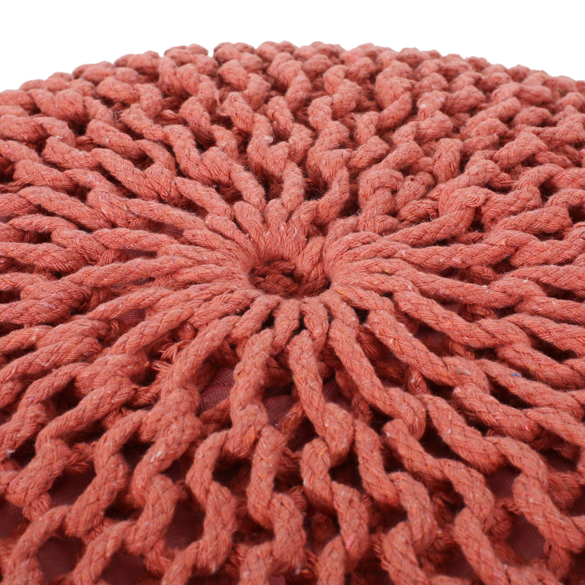 Knitted Cotton Round Pouf Ottoman with Polystyrene Fill - Blue, Dark Red, Yellow