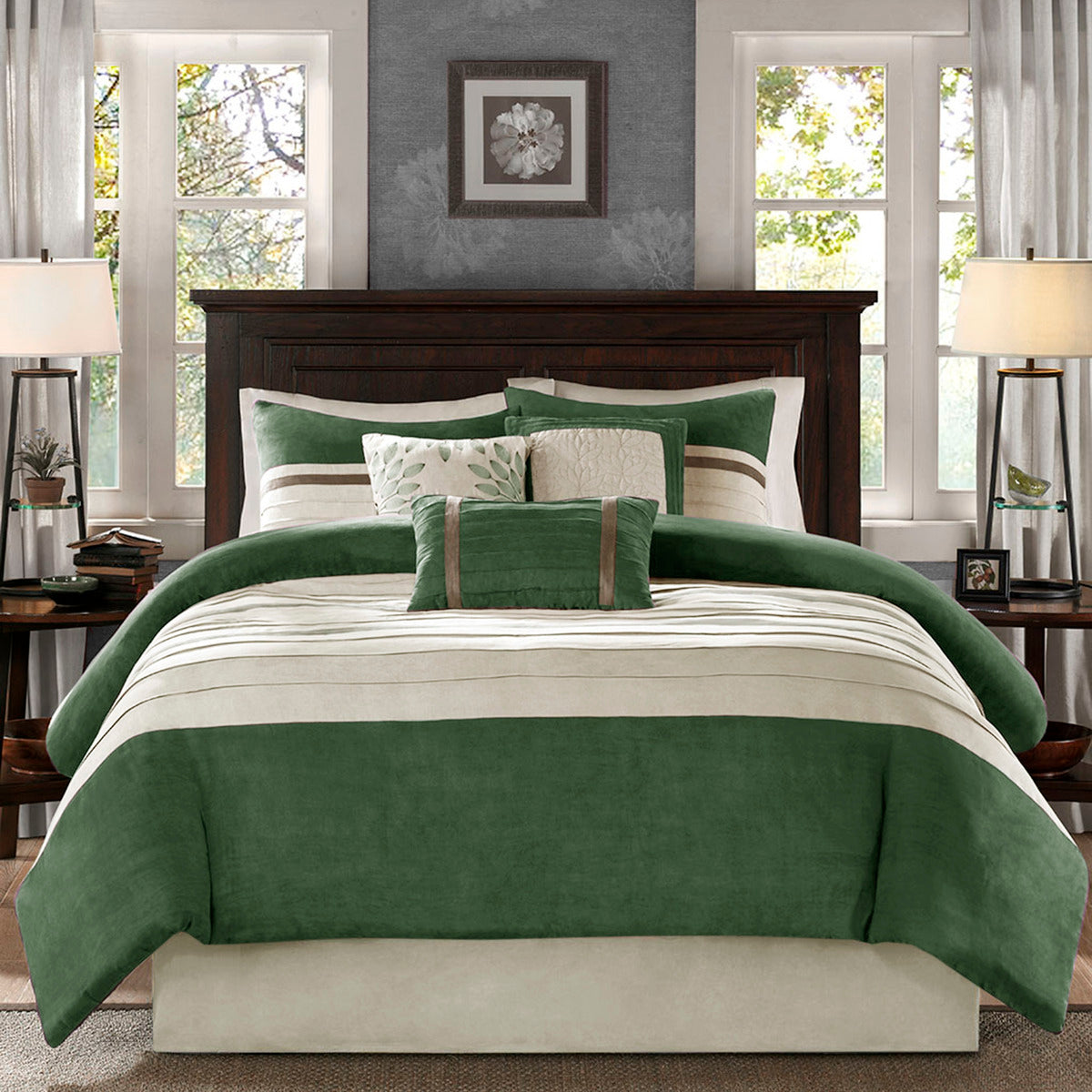 Faux Suede Comforter Set with Hypoallergenic Filling - Green
