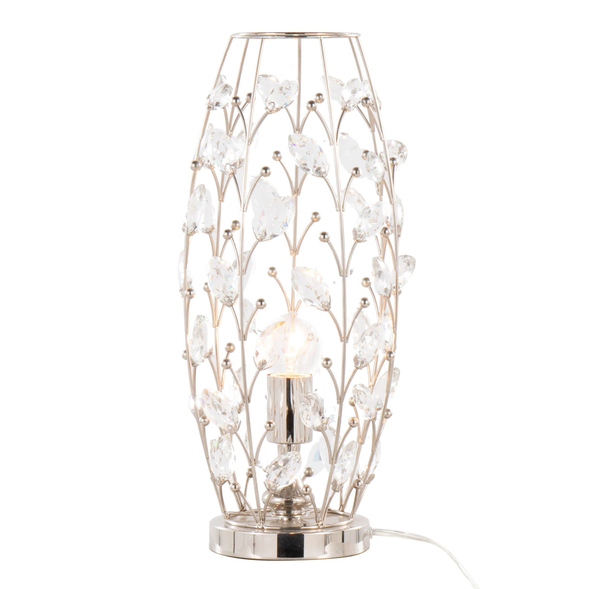Crystal Buds Contemporary Uplight Lamp with Genuine Crystal Beads - Polished Nickel / Clear Crystal