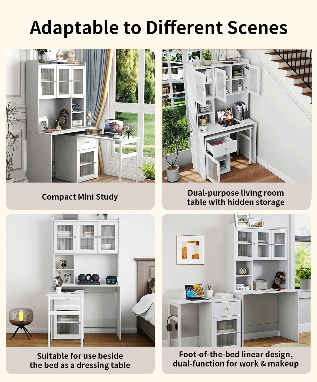 Computer Desk with Glass Door – Ample Storage and Workspace - Brown