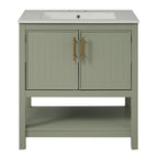 Elegant Bathroom Vanity with Ceramic Sink and Storage - White or Green