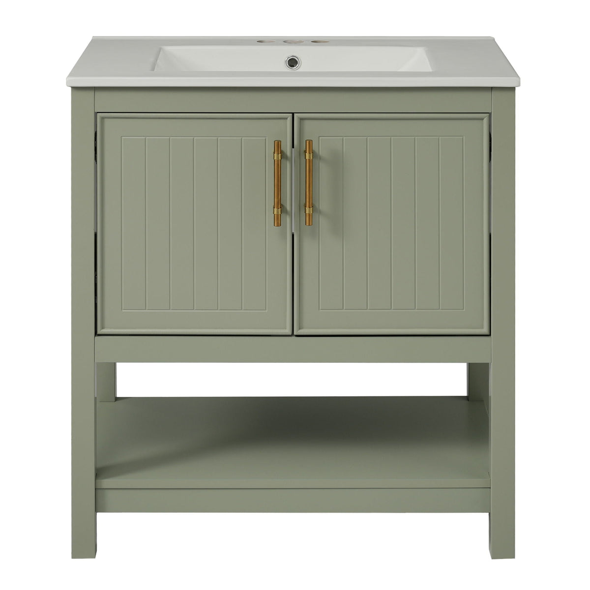 Elegant Bathroom Vanity with Ceramic Sink and Storage - White or Green