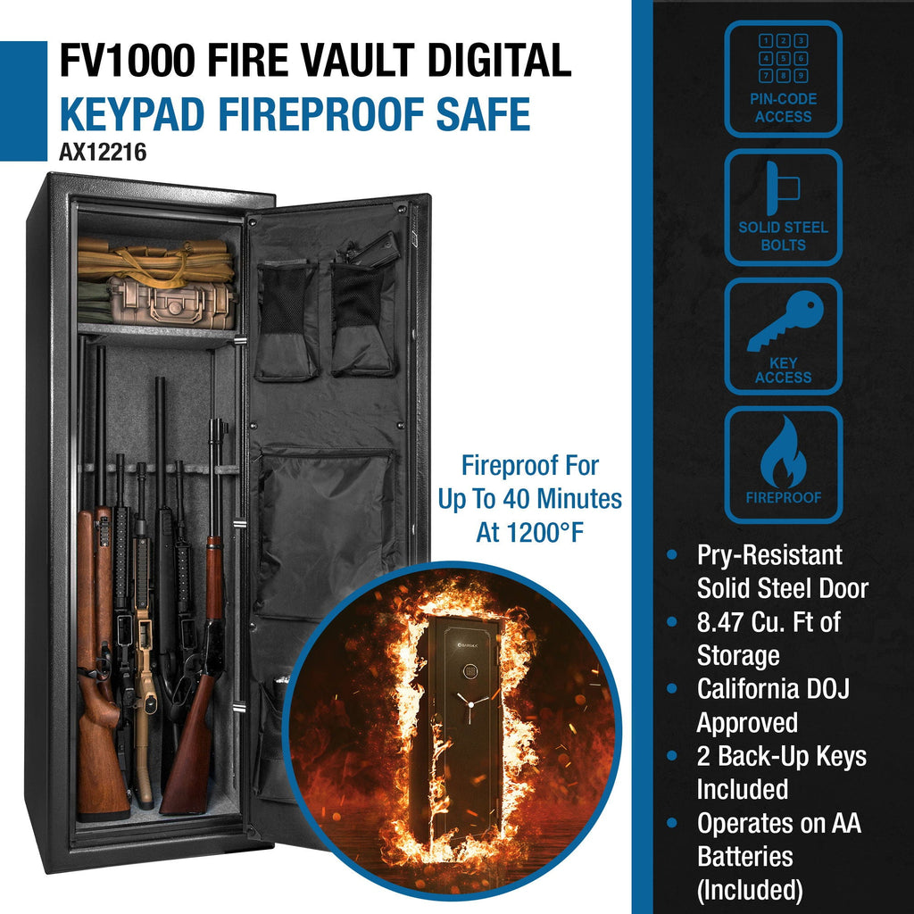 Tall Fireproof Protection Safe Vault with Solid Steel Construction - Black