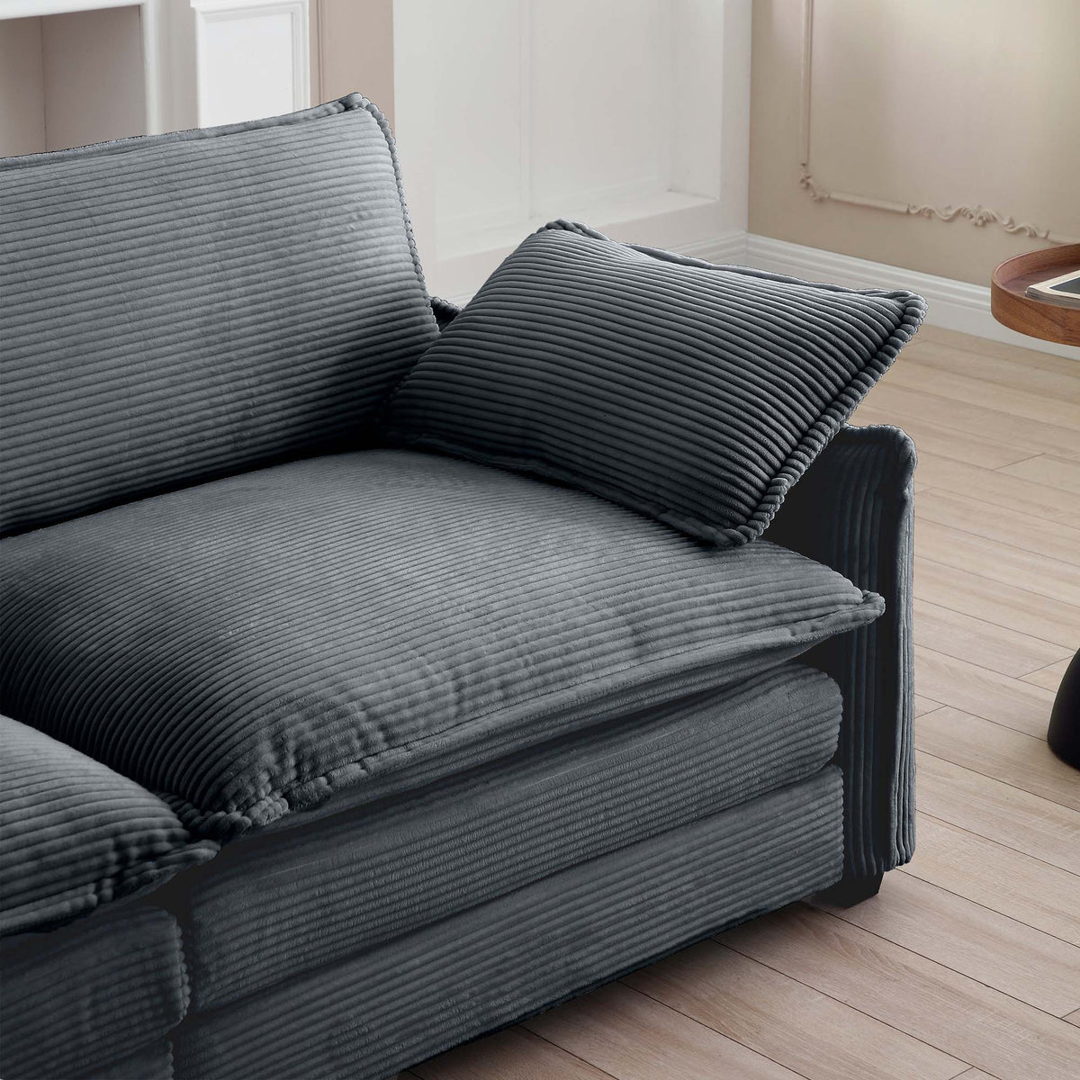 Oversized Modular Cushioned Sofa with Conversible Ottoman - Corduroy