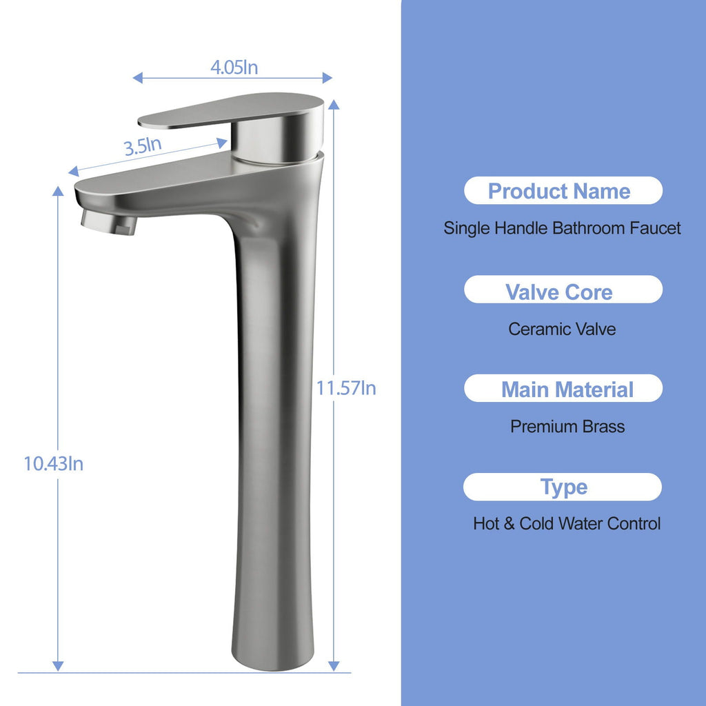 Single Handle Vessel Sink Faucet with Tall Spout - Gray or Black