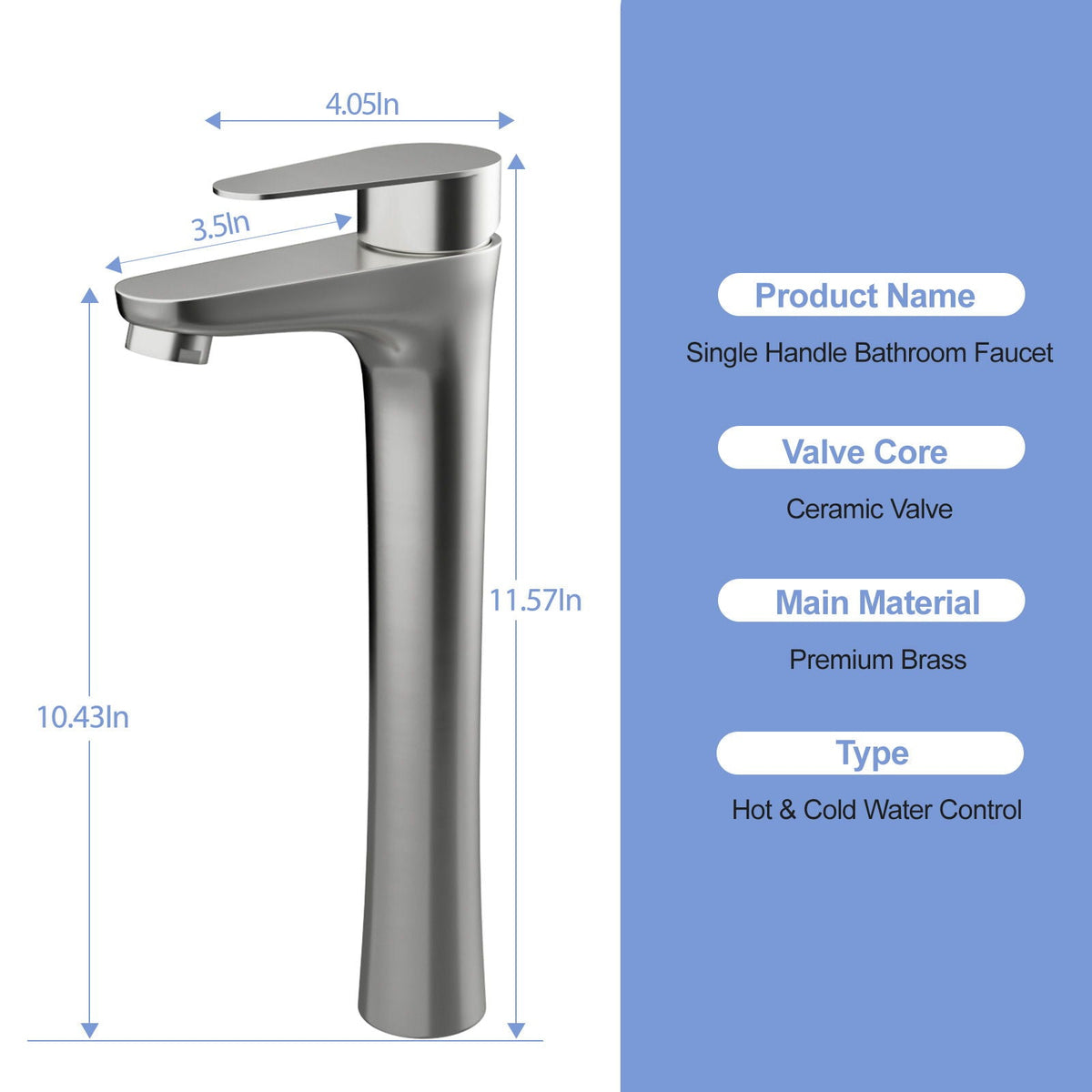 Single Handle Vessel Sink Faucet with Tall Spout - Gray or Black
