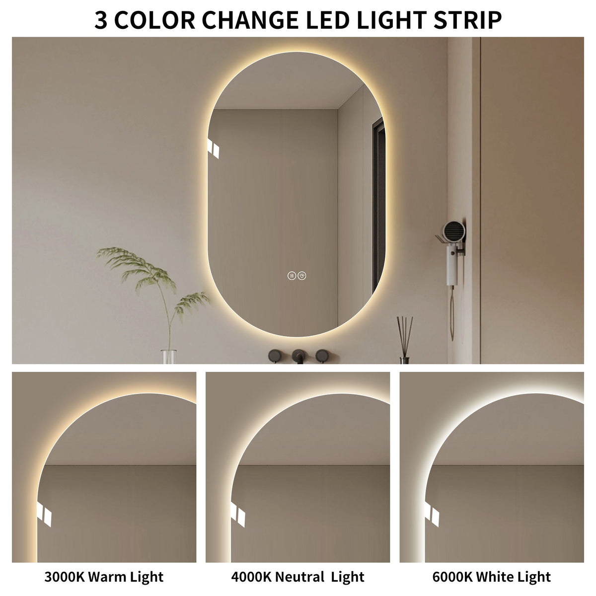 Smart LED Wall Mounted Mirror with Touch Screen and Adjustable Lighting - Pearl Silver