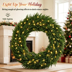 36-Inch Pre-Lit Christmas Wreath with Warm White Lights - Green
