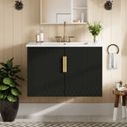 Modern Rectangular Bathroom Vanity With Sink and Soft-Close Storage - Black or White