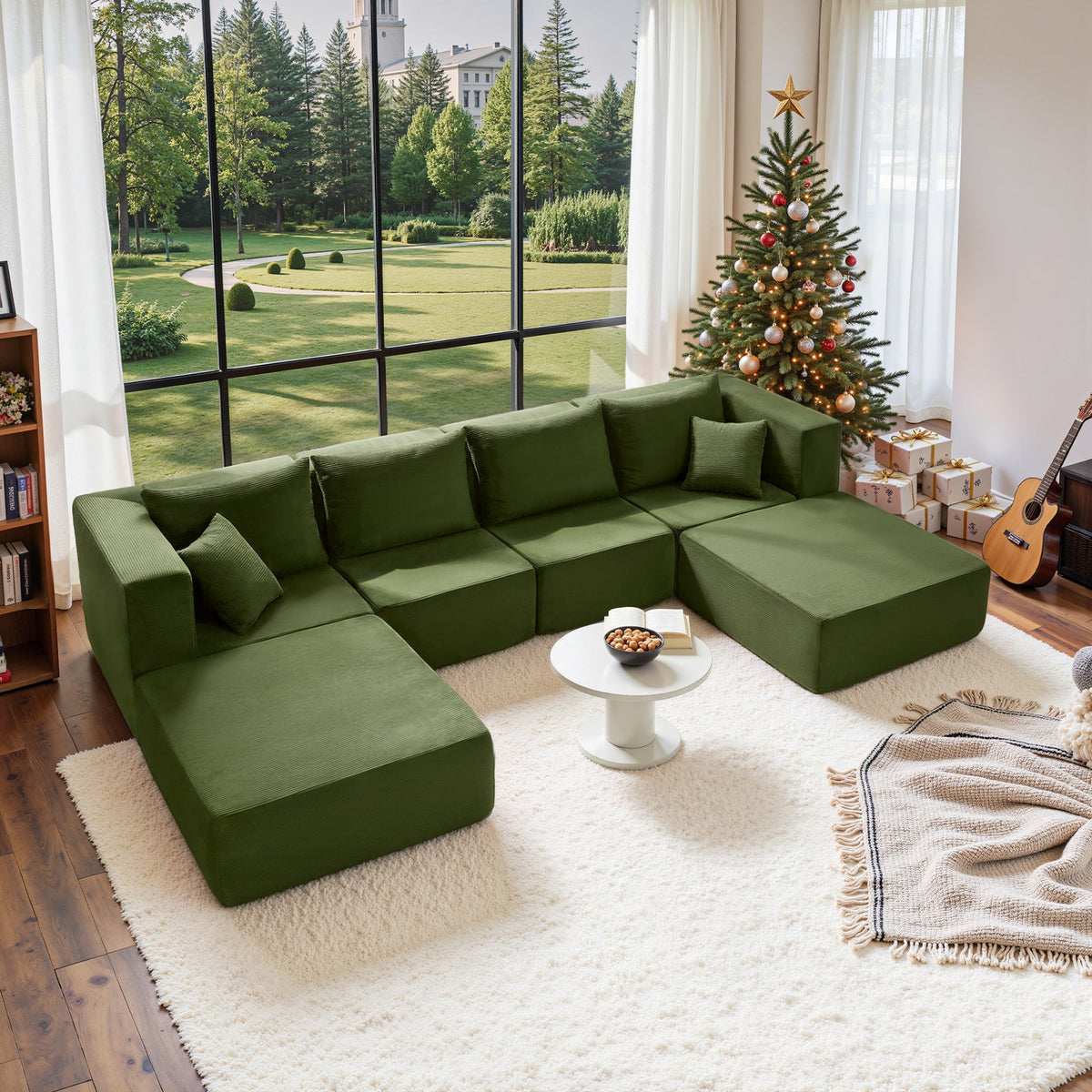 140" Modular Sectional Sofa Bed with Convertible U-Shaped Design - Corduroy