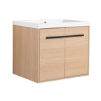 Bathroom Vanity Set with Resin Countertop Sink and 2 Doors - Light Brown Oak