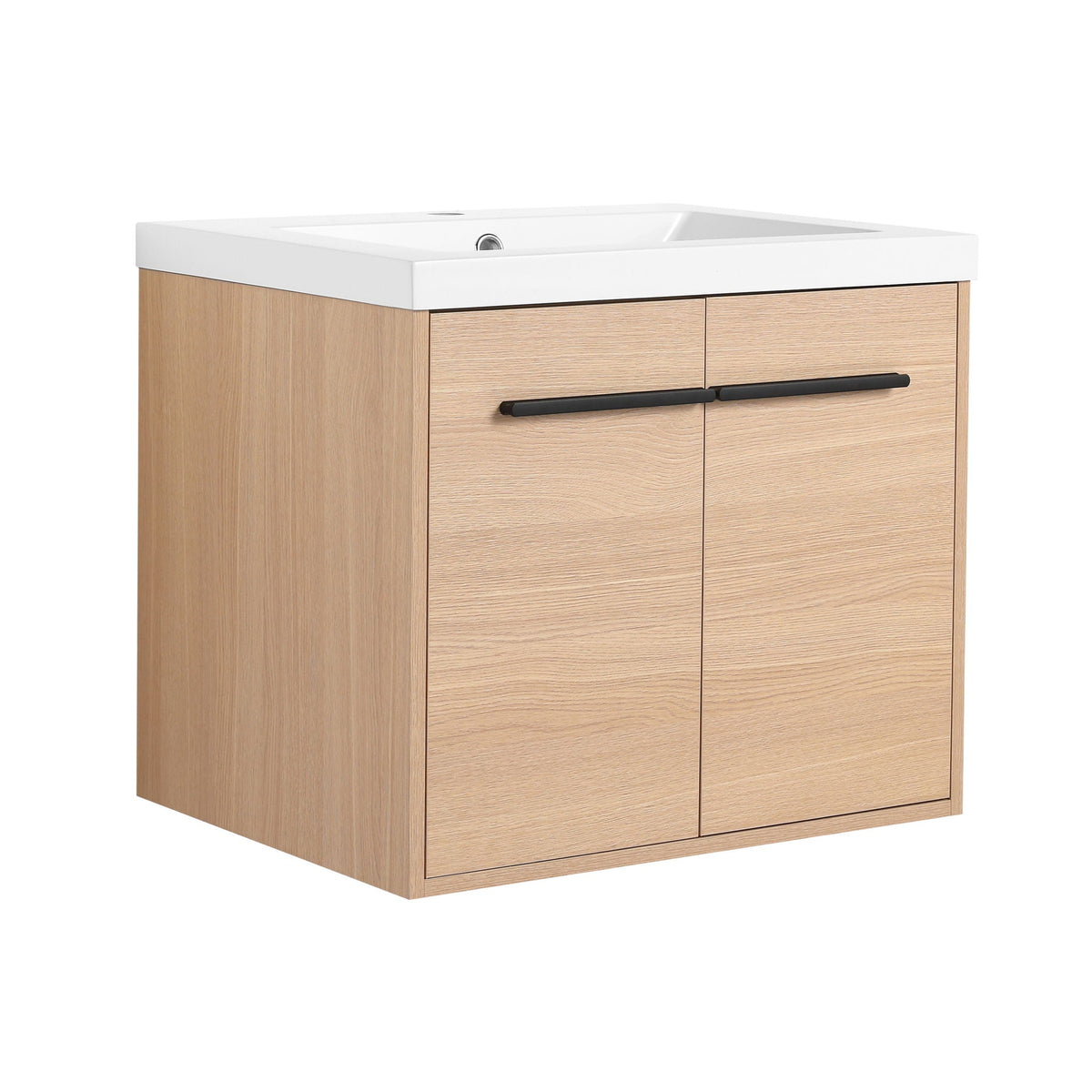 Bathroom Vanity Set with Resin Countertop Sink and 2 Doors - Light Brown Oak