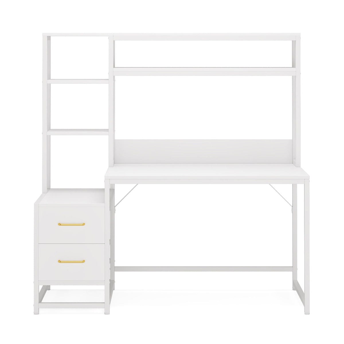 Computer Desk With Hutch, 2 Drawers & Open Shelves - Dark Gray or White
