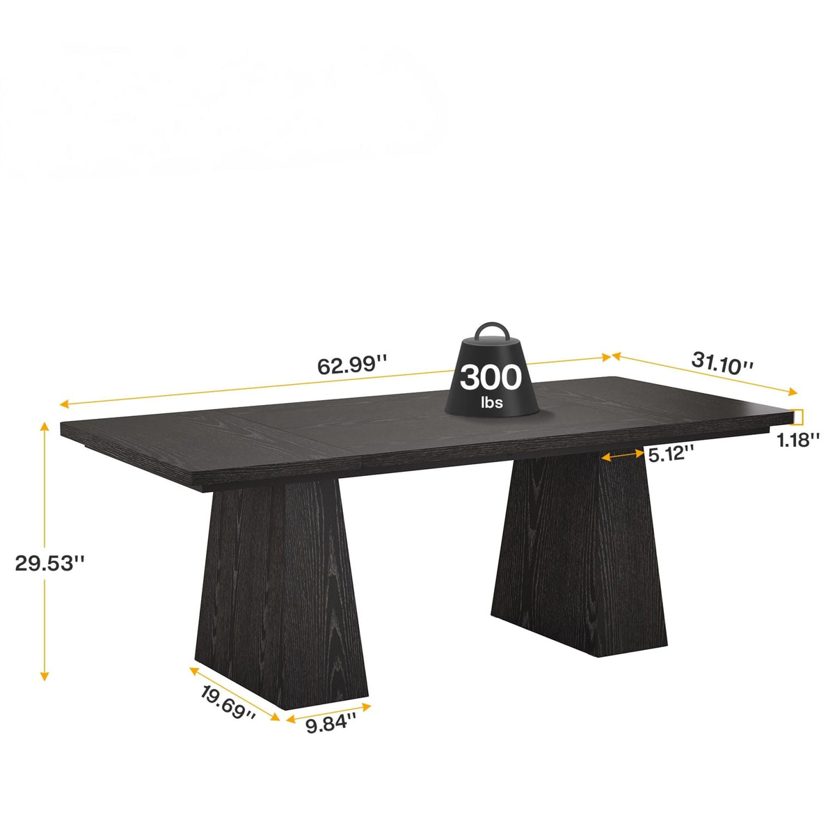 Double Pedestal Executive Desk with Spacious Work Surface - Dark Brown or Black