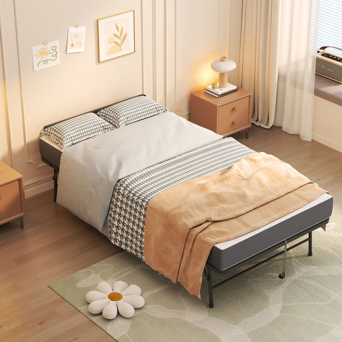 Twin Adjustable Headboard Folding Bed With Memory Foam Mattress