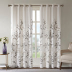 Burnout Printed Curtain Panel with Semi-Sheer Botanical Design - Grey