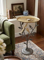 Metal Dual Bird Side Table with Round Tray - Gold